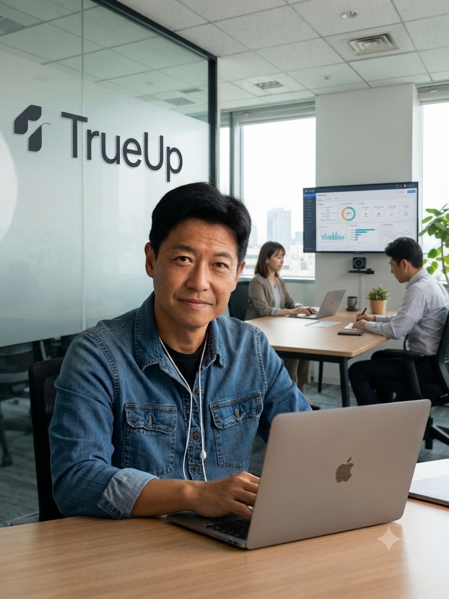 Fundador da TrueUp trabalhando em estratégias de marketing digital no escritório
