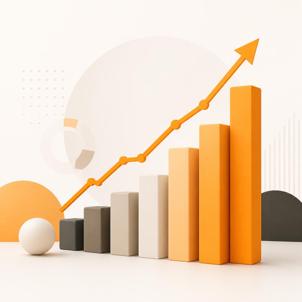 Gráfico digital de crescimento ascendente representando resultados de marketing da TrueUp